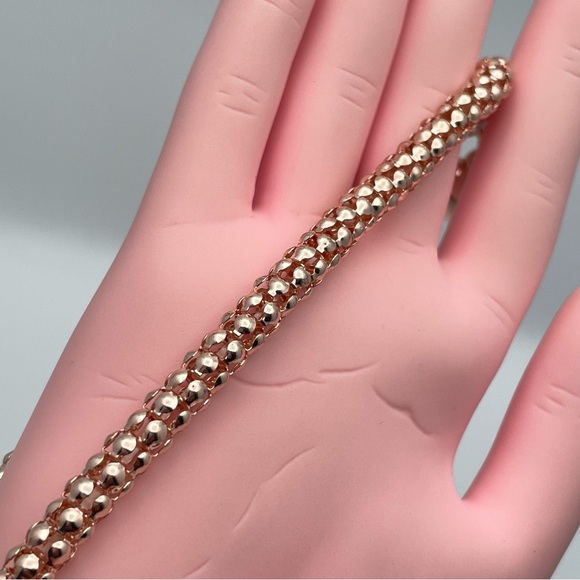 Set of 3 Metallic Mesh Heart Charm Bracelets Gold Silver Rose Gold - Picture 7 of 7